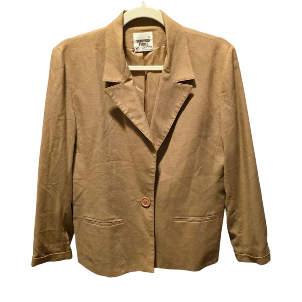 Women's Suburban Petites Tan Blazer 8P Office‎ Casual
